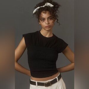 ANTHROPOLOGIE Maeve Smocked Muscle Top XS 14.5” + p2p Black $48 Retail NWT